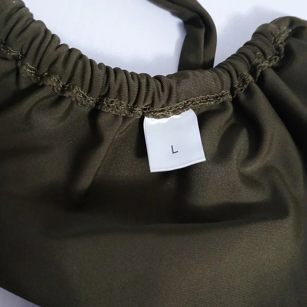 Womens‎ Olive Green Triangle Halter Bikini Set Size Large Ruched Bottoms NWOT